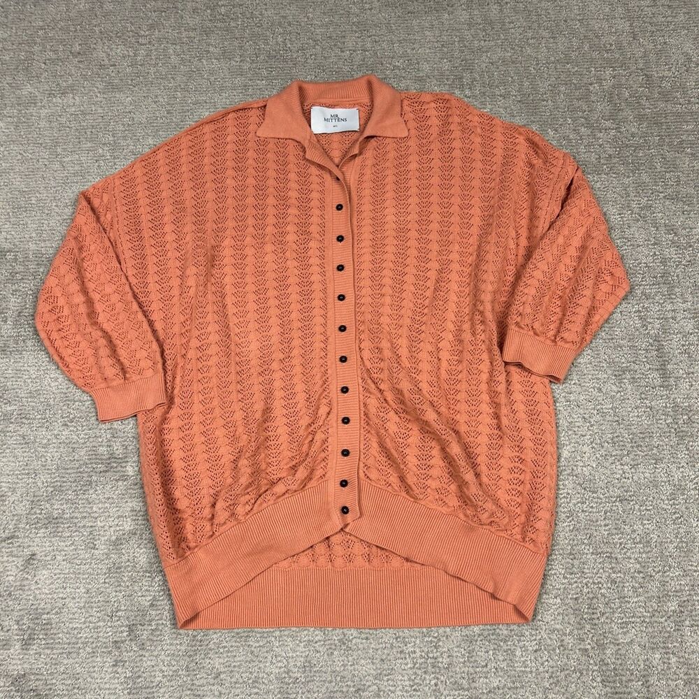 Mr Mittens Cardigan Sweater Womens Medium Large Oversized Pointelle Knit Orange